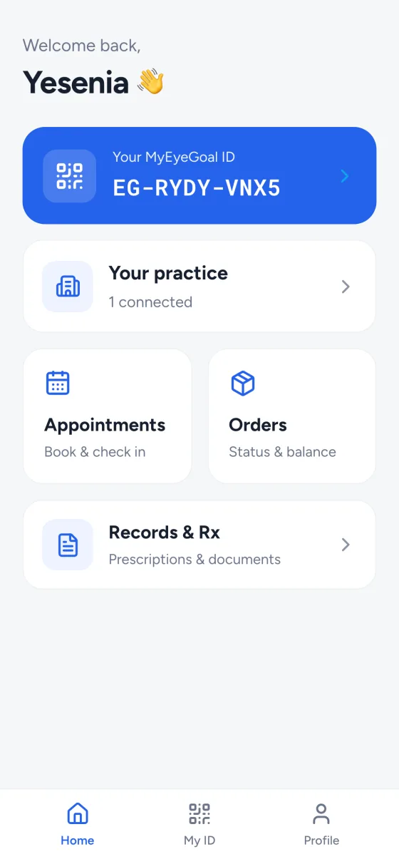 MyEyeGoal home screen